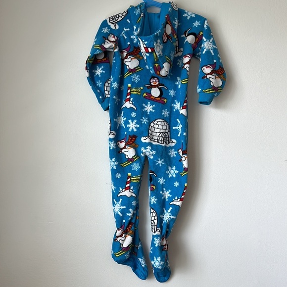 Footed Pajamas "Winter Wonderland" Toddler Hoodie Fleece Onesie Size Small - Picture 8 of 10